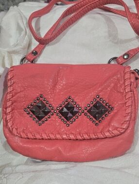 Coral Studded Diamond Shaped Accents Crossbody Bag - Women